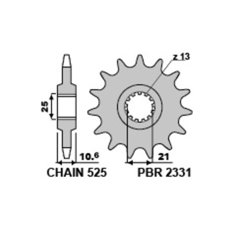 Pignon PBR acier standard 2331 - 525