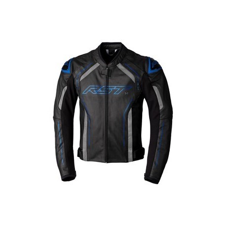 Veste RST S1 CE cuir noir/gris/bleu fluo taille S