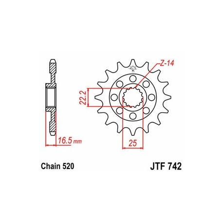 Pignon JT SPROCKETS acier standard 742 - 520