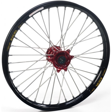 Roue avant complète HAAN WHEELS Tubeless 21x2,15x36T jante noir/moyeu rouge/rayons argent/têtes de rayons argent