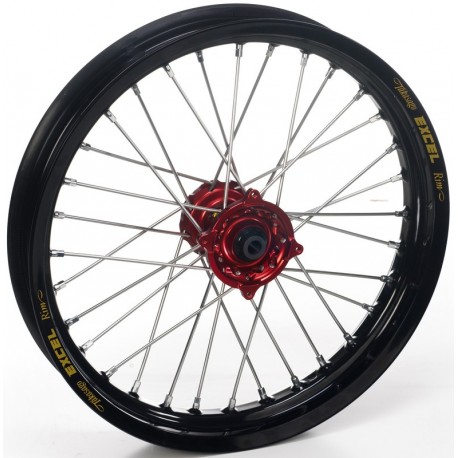 Roue avant complète HAAN WHEELS 19x1,40x32T jante noir/moyeu rouge/rayons argent/têtes de rayons argent