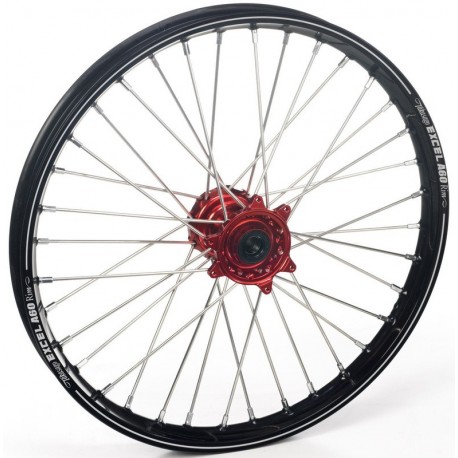 Roue avant complète HAAN WHEELS 21x1,60x36T jante noir/moyeu rouge/rayons argent/têtes de rayons argent