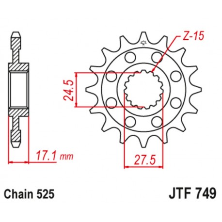 Pignon JT SPROCKETS acier anti-bruit 749 - 525