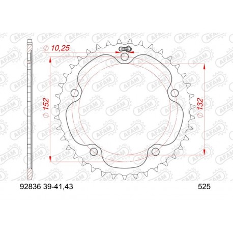 Couronne AFAM acier standard 92836 - 525 - 43 dents