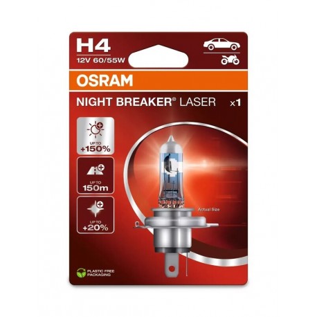 Ampoule OSRAM H4 Night Breaker Laser 12V 60/55W P43t-38 - à l'unité