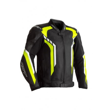 Blouson RST Axis CE cuir - noir/jaune fluo