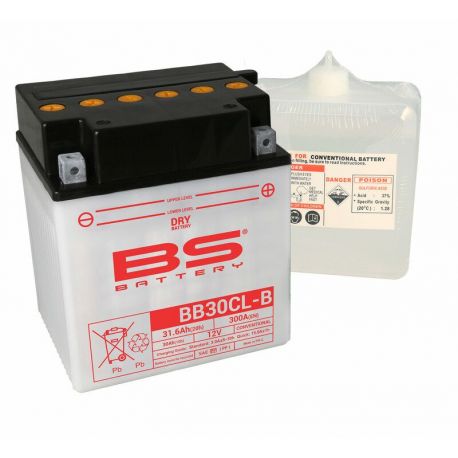 Batterie BS BATTERY BB30CL-B haute performance livrée avec pack acide