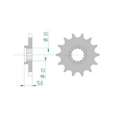 Pignon AFAM 15 dents acier type 24508 pas 525 KAWASAKI ZX 6 R