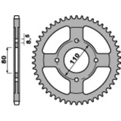 Couronne PBR 42 dents acier standard pas 428 type 4597