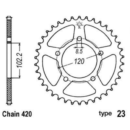 Couronne B1 47 dents acier standard pas 420 type 23 Aprilia RS50