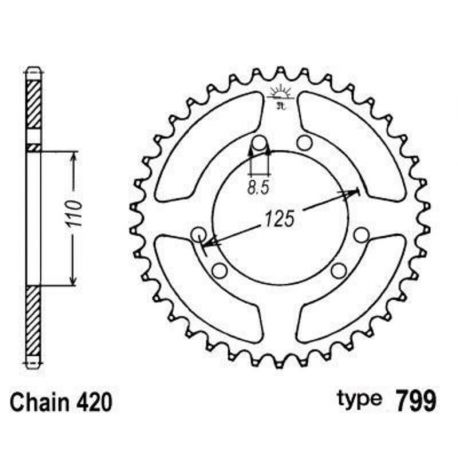 Couronne B1 50 dents acier standard pas 420 type 799 Suzuki RMX50