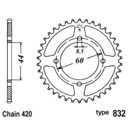 Couronne B1 52 dents acier standard pas 420 type 832 Yamaha DT50R - MBK X-Limit