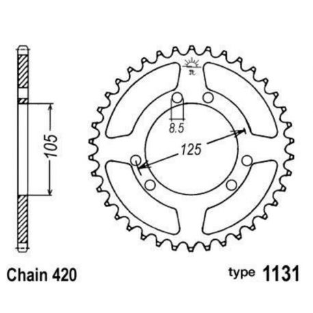 Couronne B1 50 dents acier standard pas 420 type 1131 Gilera/Derbi/Yamaha/Peugeot