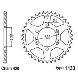 Couronne B1 52 dents acier standard pas 420 type 1133 Derbi/Aprilia/Peugeot