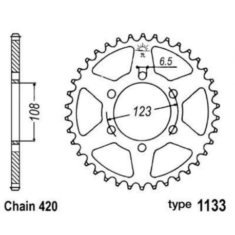 Couronne B1 52 dents acier standard pas 420 type 1133 Derbi/Aprilia/Peugeot