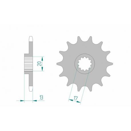 Pignon AFAM 13 dents acier type 94215 pas 520 T.M. EN 125 Enduro