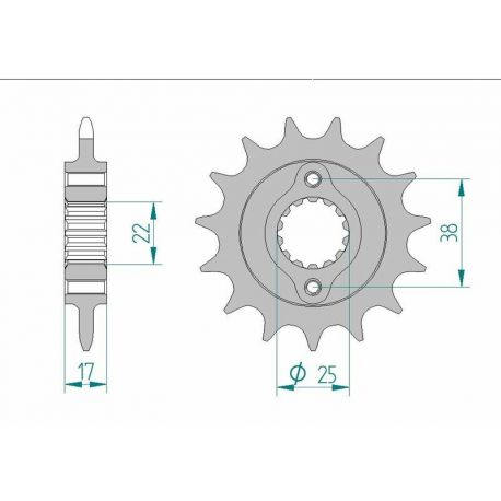 Pignon AFAM 14 dents acier type 52612 pas 520 DUCATI 900 IE Monster