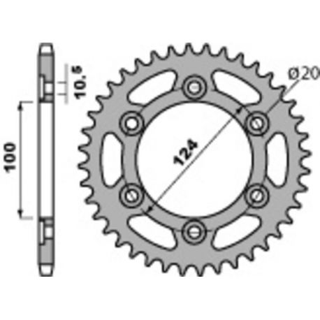 Couronne PBR 39 dents acier standard pas 520 type 1027