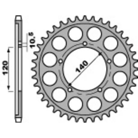 Couronne PBR 40 dents acier standard pas 530 type 4409