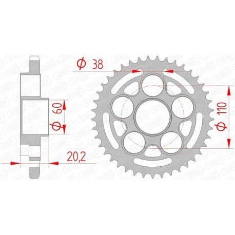 Couronne AFAM 42 dents acier pas 525 type 50800 Ducati