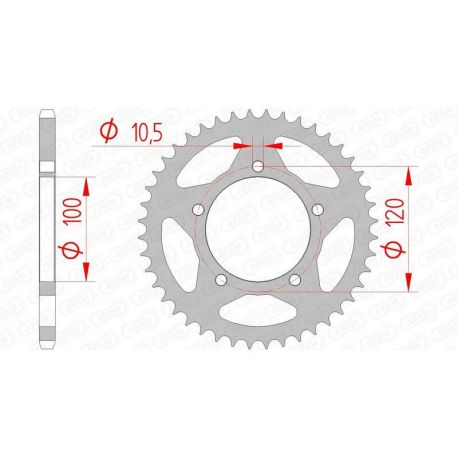 Couronne AFAM 44 dents acier pas 520 type 35801