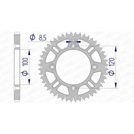 Couronne AFAM 47 dents alu ultra-light anti-boue pas 428 type 15104