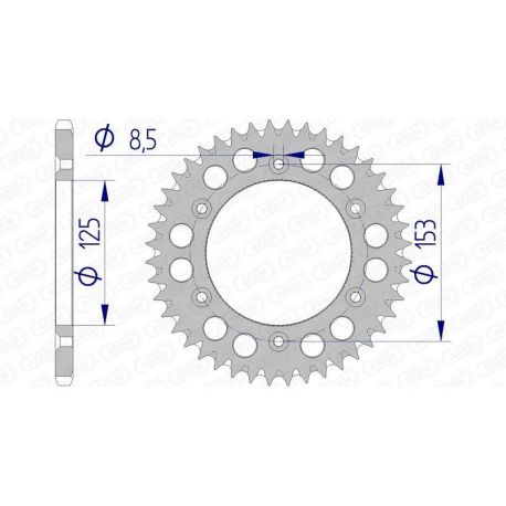 Couronne AFAM 45 dents alu ultra-light anti-boue pas 520 type 11212