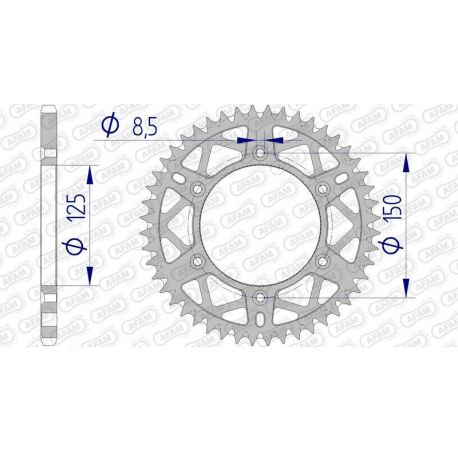 Couronne AFAM 52 dents alu ultra-light anti-boue pas 520 type 72304