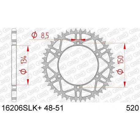 Couronne AFAM 49 dents acier anti-boue pas 520 type 16206SLK