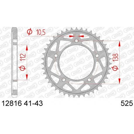 Couronne AFAM 41 dents acier pas 525 type 12816 Yamaha YZF-R1