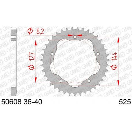 Couronne AFAM 43 dents acier pas 525 type 50608K Ducati 998 Monster S4R