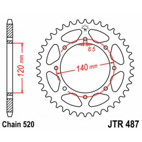 Couronne JT SPROCKETS 44 dents acier pas 520 type 487