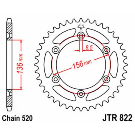 Couronne JT SPROCKETS 43 dents acier standard pas 520 type 822