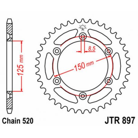 Couronne JT SPROCKETS 40 dents acier pas 520 type 897