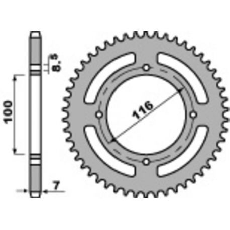 Couronne PBR 51 dents acier standard pas 428 type 467M