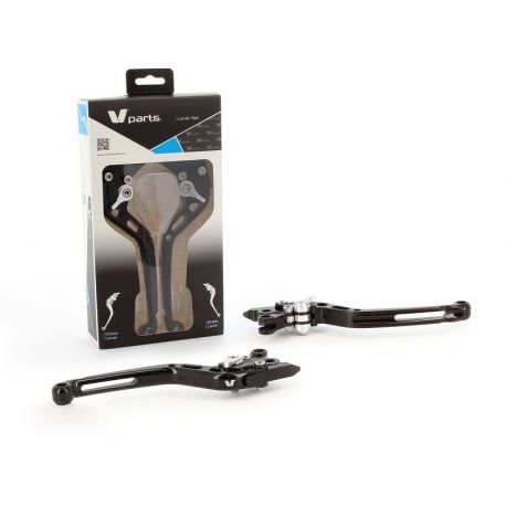 Leviers V-PARTS standard 175mm taillé masse noir/visserie alu avec adaptateurs par paire Aprilia/Piaggio