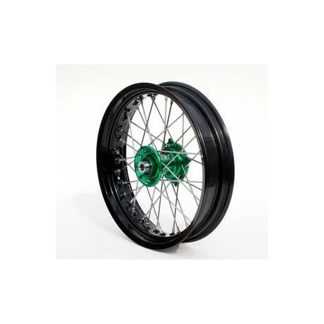 Roue avant complète ART SM 17x3,50 jante noir/moyeu vert Kawasaki KX250F