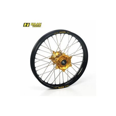 Roue arrière complète HAAN WHEELS 16x1,85x32T jante noir/moyeu or/rayons argent/têtes de rayons argent